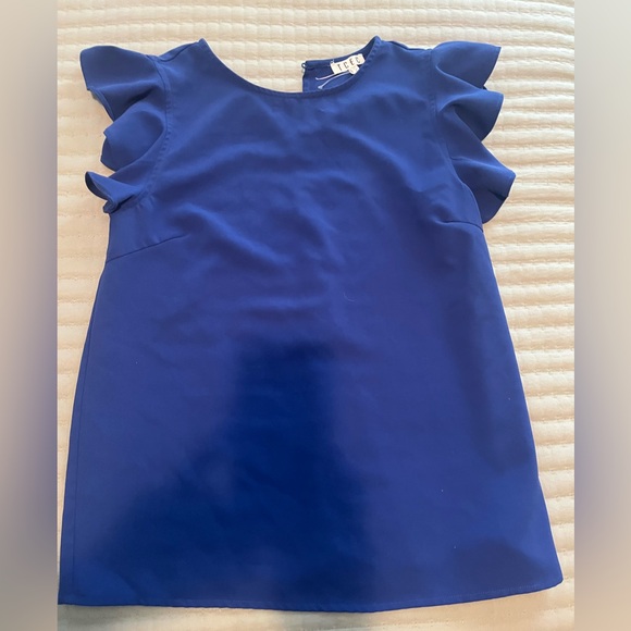 TCEC Blue Flutter Sleeve Ruffled Blouse - Picture 3 of 3